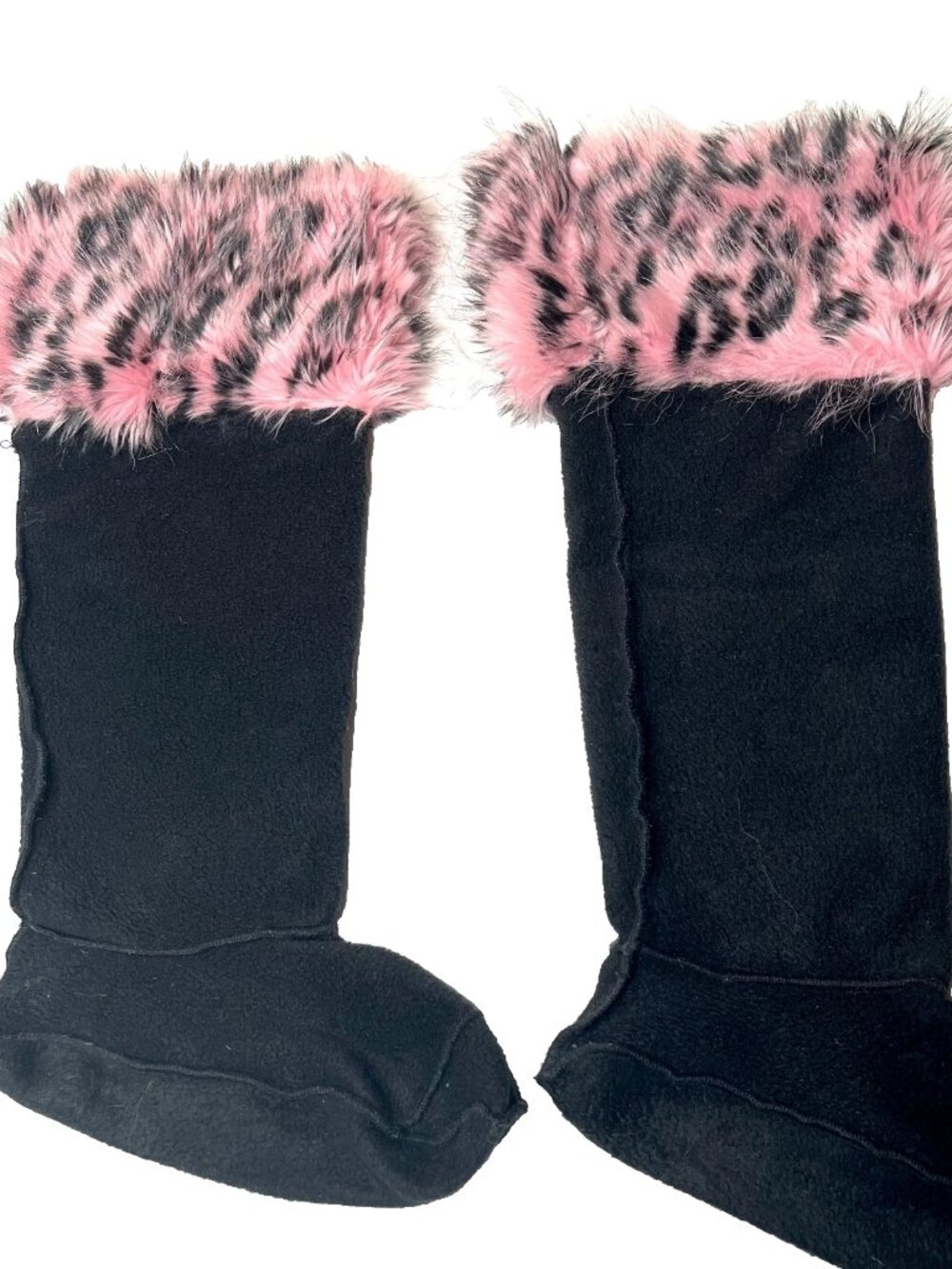 Pink Faux Fur Boot Liners Fuzzy Leopard Print Cheetah Animal Knee Socks Fleece